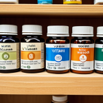 **Close-up shot of a diverse selection of vitamin and mineral supplements displayed on a wooden shelf, with soft, natural light highlighting the labels. Focus on bottles with "Biotin", "Vitamin D", and "Iron" clearly visible.** (This captures the "Vitaminer och Mineraler: Hårets Bästa Vänner" section.)