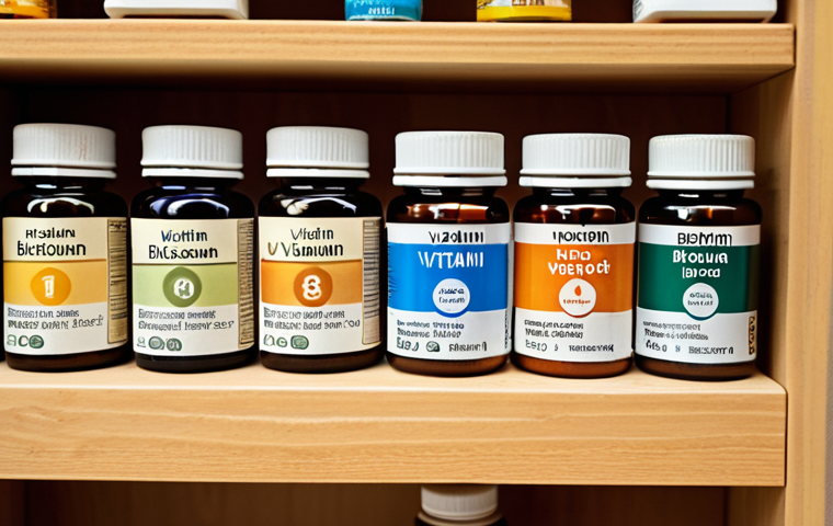 **Close-up shot of a diverse selection of vitamin and mineral supplements displayed on a wooden shelf, with soft, natural light highlighting the labels. Focus on bottles with "Biotin", "Vitamin D", and "Iron" clearly visible.** (This captures the "Vitaminer och Mineraler: Hårets Bästa Vänner" section.)